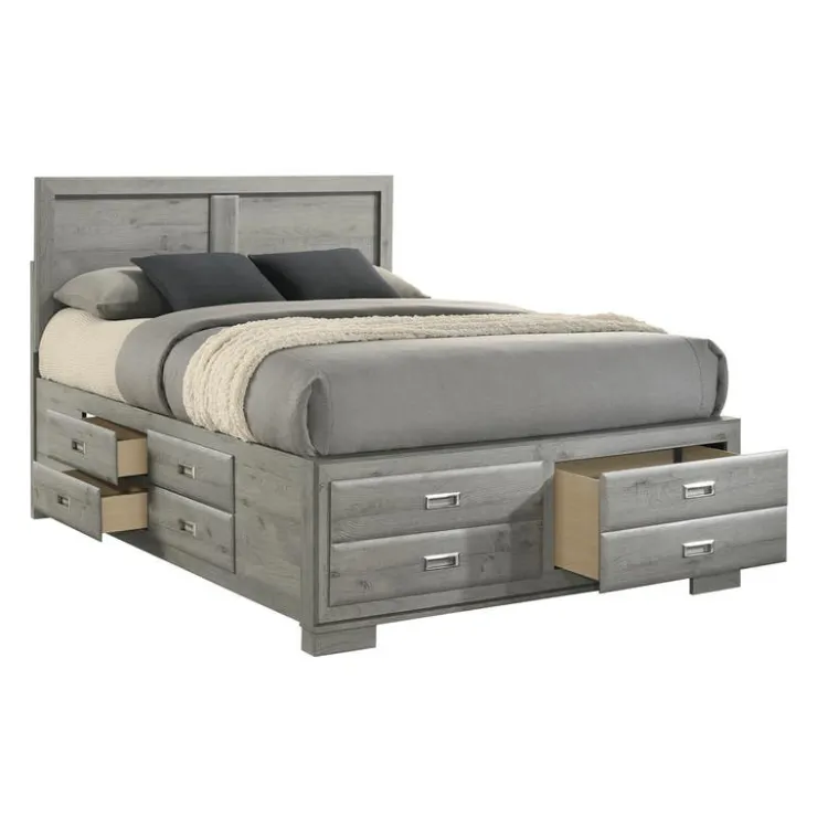 Queen Bed with Drawers & Headboard - 60" Grey