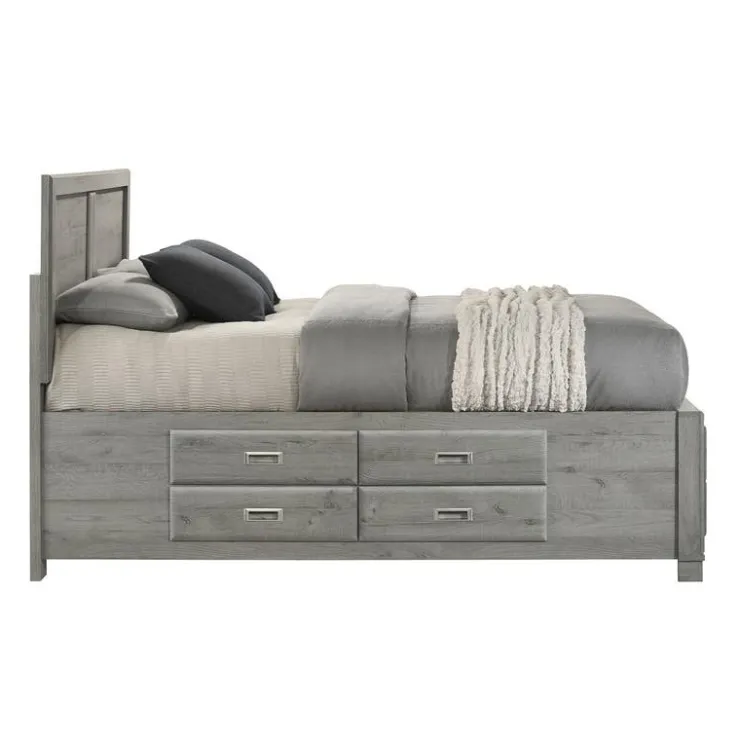 Queen Bed with Drawers & Headboard - 60" Grey