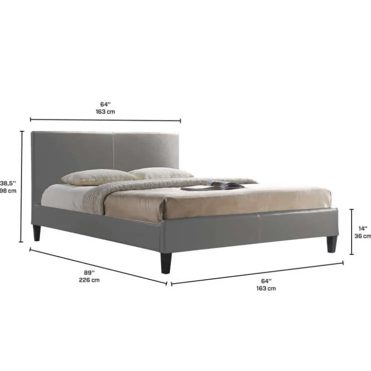 Queen Bed with Headboard (60") - Grey New