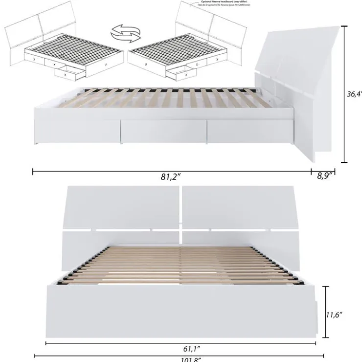Nexera Queen Bed with Headboard (60") - White Sale