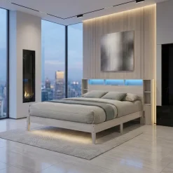 Queen Bed with LED, Wireless Charger, USB and Storage - 60" Grey Clearance