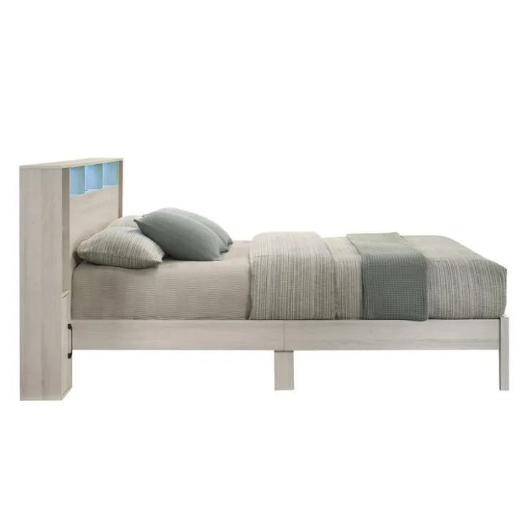 Queen Bed with LED, Wireless Charger, USB and Storage - 60" Grey Clearance