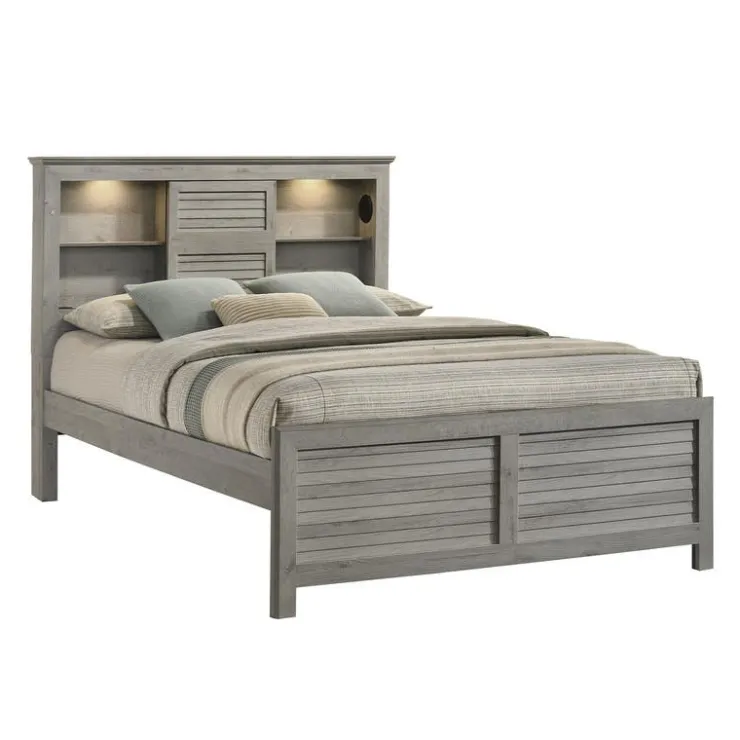 Queen Bed with Multifunctional Headboard with Speakers - 60" Grey Hot
