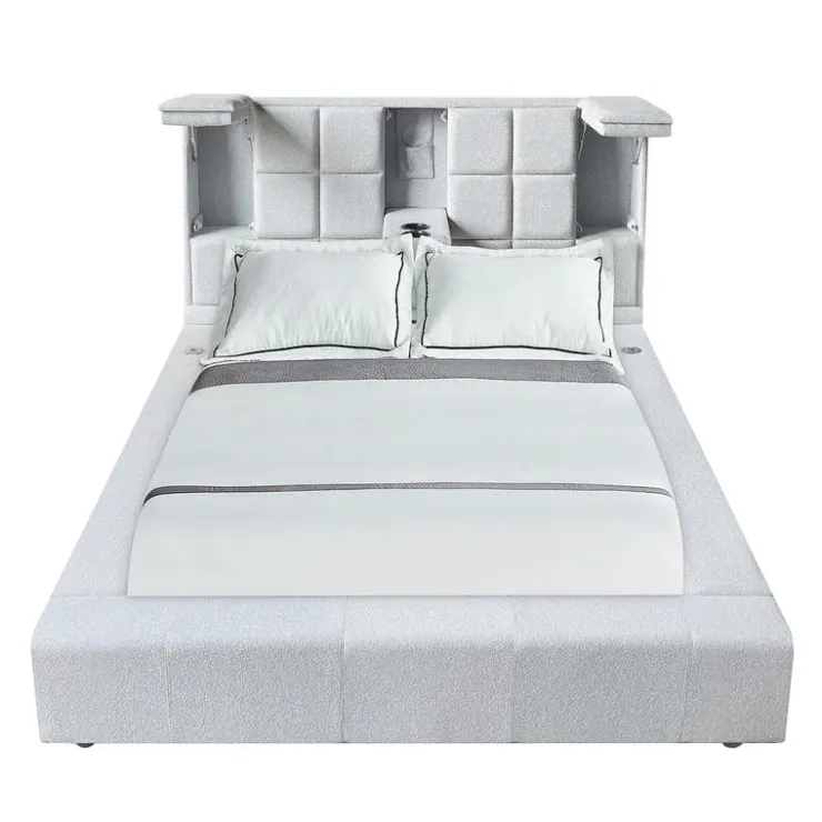 Queen Bed with Reading Lights and Console (60") Grey Clearance