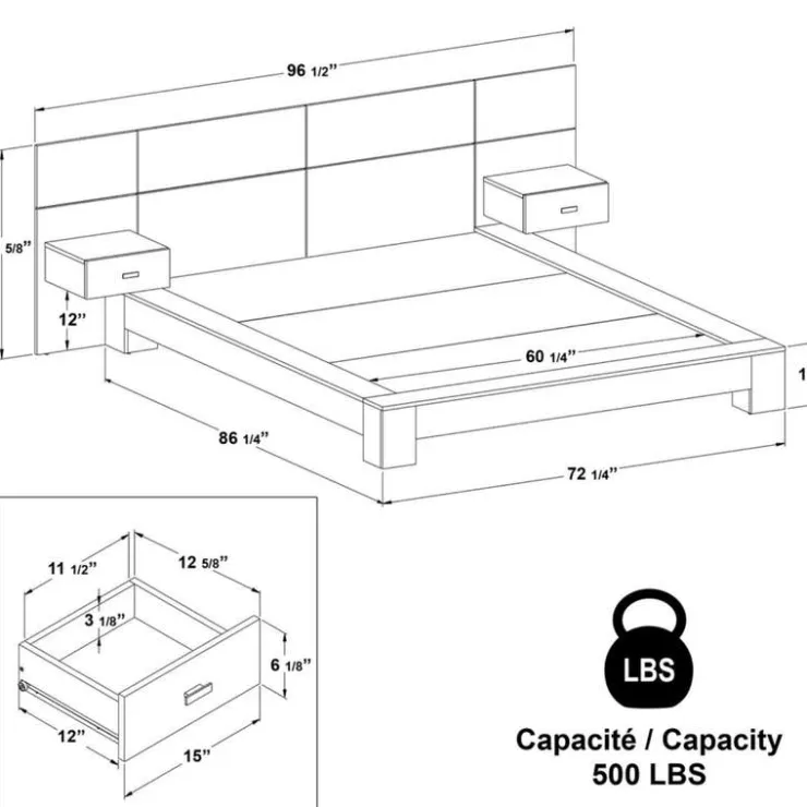 SUA-V Queen Bed with Wall Units and Nightstands (60") Fashionista Discount