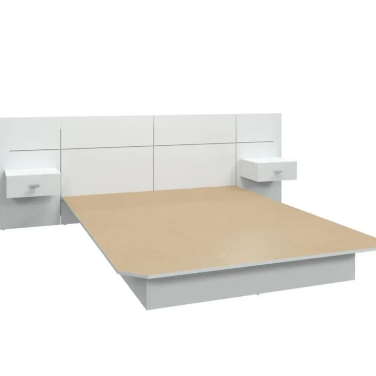 SUA-V Queen Bed with Wall Units and Nightstands (60") White