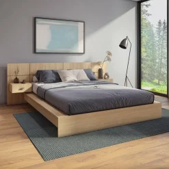 SUA-V Queen Bed with Wall Units & Nightstands (60") Natural New