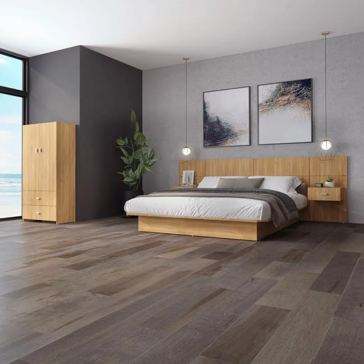 SUA-V Queen Bed with Wall Units and Nightstands (60") Natural Outlet