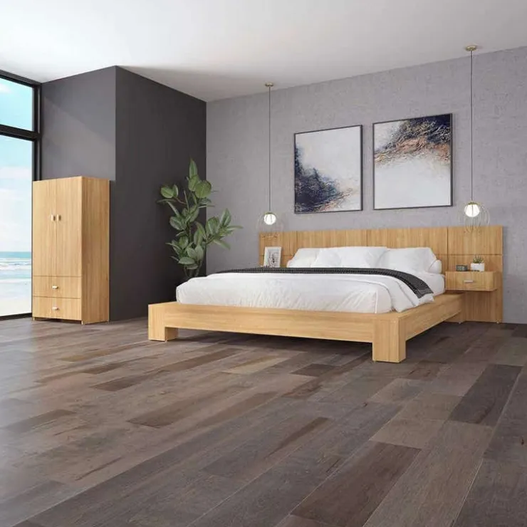 SUA-V Queen Bed with Wall Units and Nightstands (60") Natural Discount
