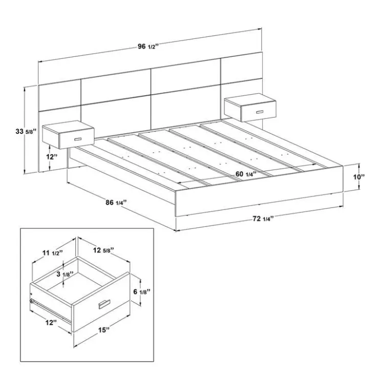 SUA-V Queen Bed with Wall Units & Nightstands (60") White Discount