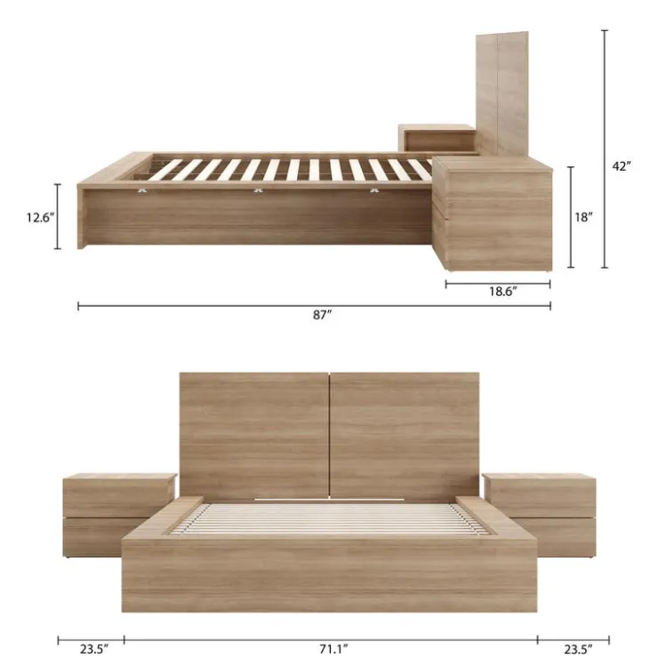 Nexera Queen Bedroom Set (60") - 4 pcs - Brown Oak Clearance