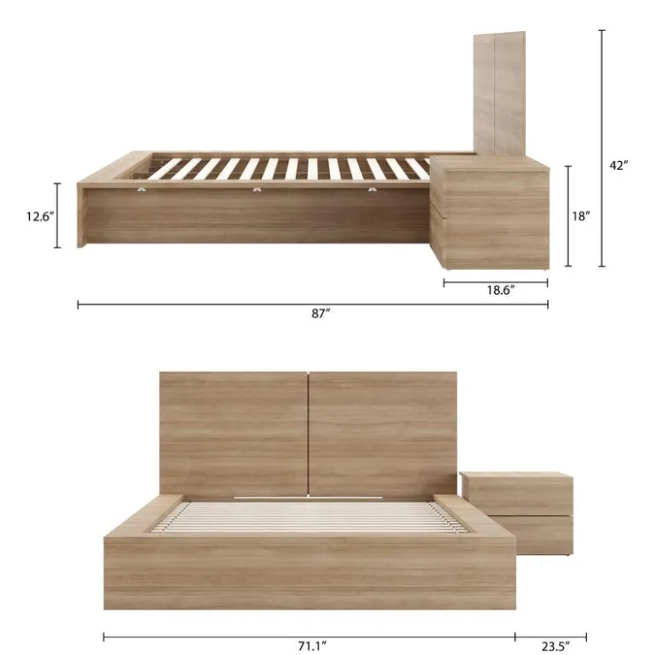 Nexera Queen Bedroom Set (60") - 3 pcs - Brown Oak