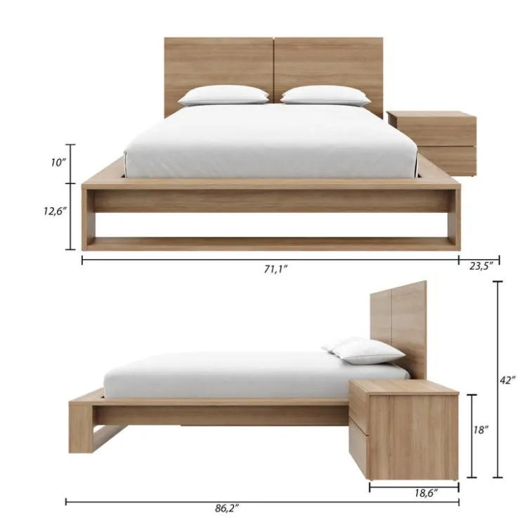 Nexera Queen Bedroom Set (60") - 3 pcs - Brown Oak