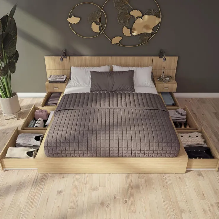SUA-V Queen Bedroom Set with 6-Drawer Storage (60") - 4 pcs Natural Clearance