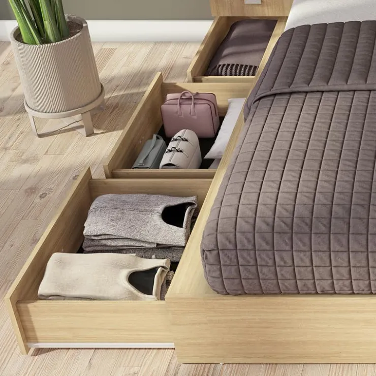 SUA-V Queen Bedroom Set with 6-Drawer Storage (60") - 4 pcs Natural Clearance