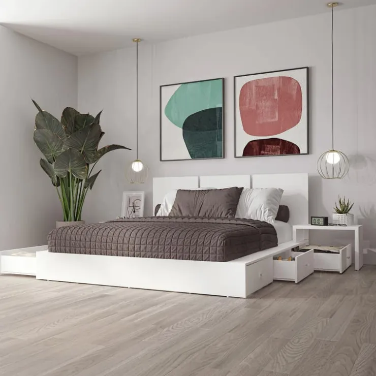SUA-V Queen Bedroom Set with 6-Drawer Storage (60") - 4 pcs White Hot