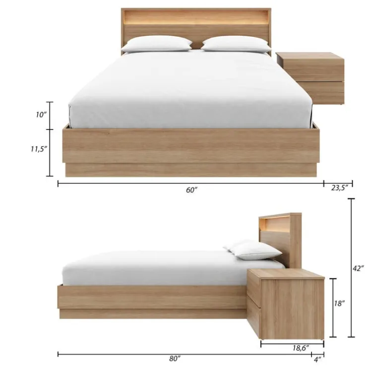 Nexera Queen Bedroom Set with Lighting (60") - 3 pcs - Brown Oak