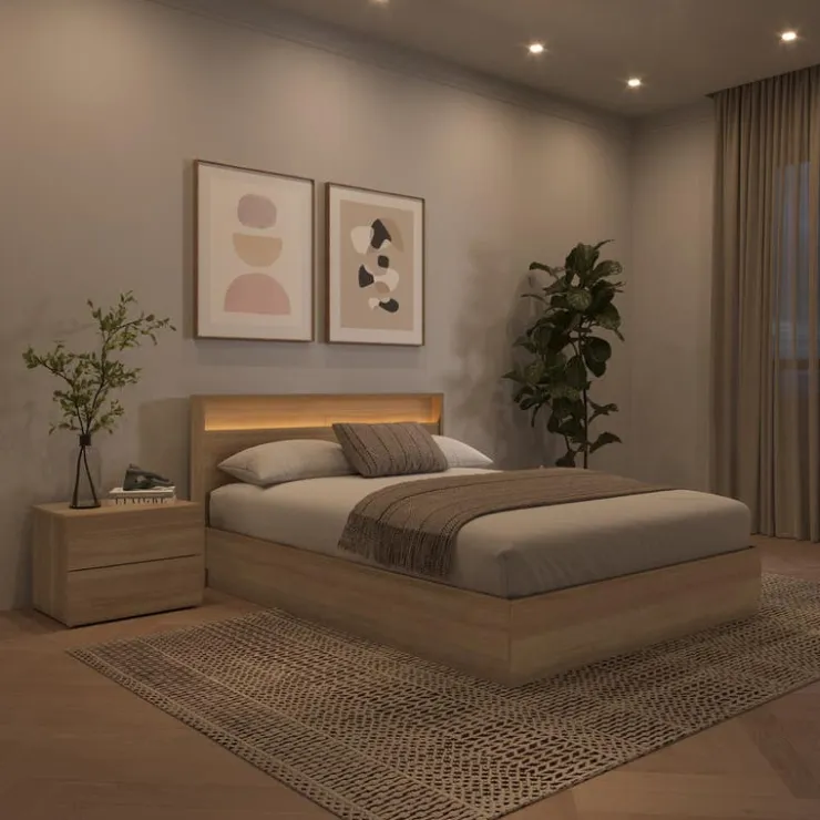 Nexera Queen Bedroom Set with Lighting (60") - 3 pcs - Brown Oak