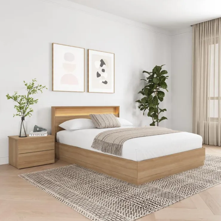 Nexera Queen Bedroom Set with Lighting (60") - 3 pcs - Brown Oak