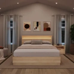 Nexera Queen Bedroom Set with Lighting (60") - 3 pcs - Natural Blonde Oak Sale