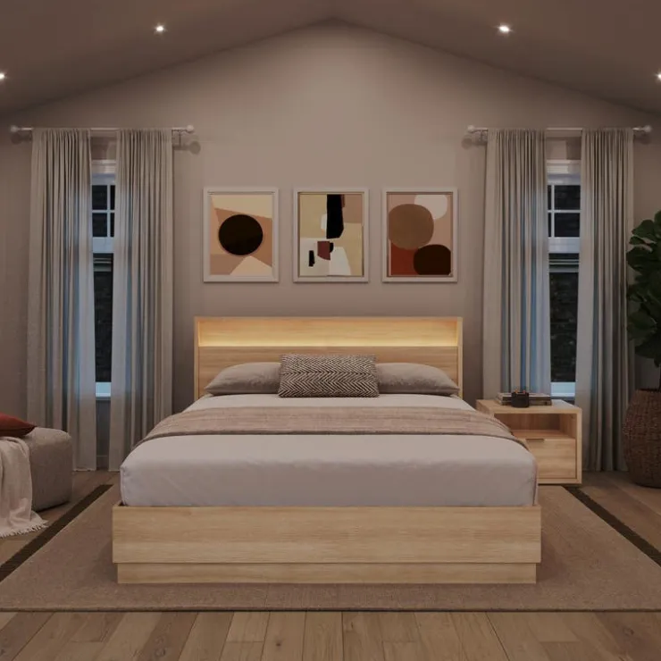 Nexera Queen Bedroom Set with Lighting (60") - 3 pcs - Natural Blonde Oak Sale