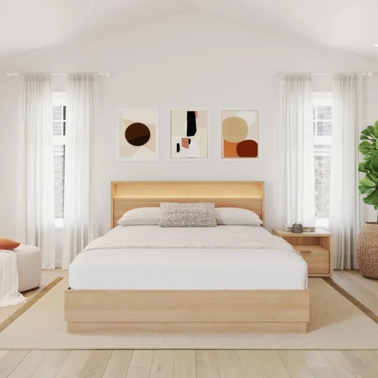 Nexera Queen Bedroom Set with Lighting (60") - 3 pcs - Natural Blonde Oak Sale