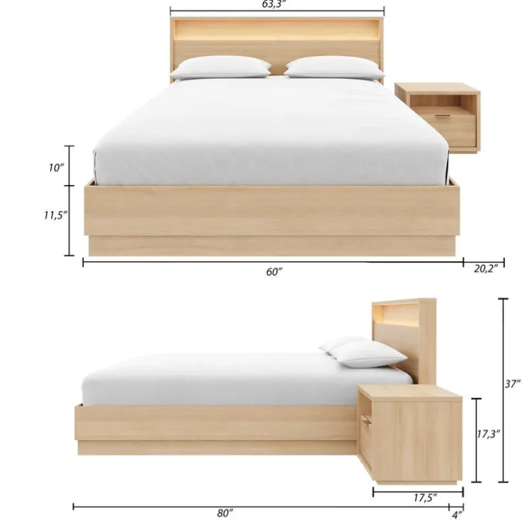 Nexera Queen Bedroom Set with Lighting (60") - 3 pcs - Natural Blonde Oak Sale