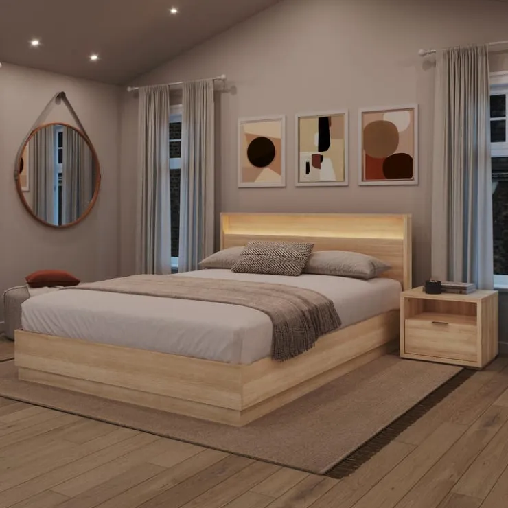 Nexera Queen Bedroom Set with Lighting (60") - 3 pcs - Natural Blonde Oak Sale