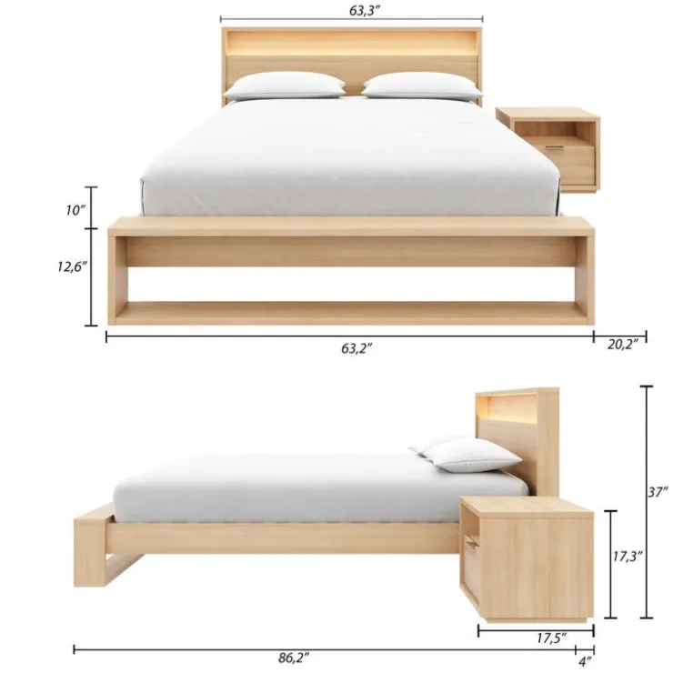 Nexera Queen Bedroom Set with Lighting (60") - 3 pcs - Natural Blonde Oak Sale