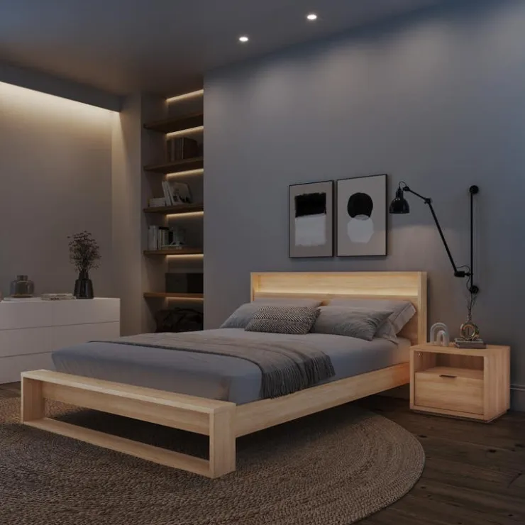 Nexera Queen Bedroom Set with Lighting (60") - 3 pcs - Natural Blonde Oak Sale