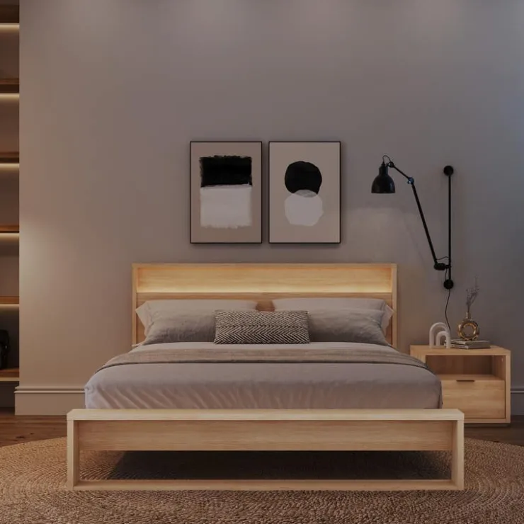 Nexera Queen Bedroom Set with Lighting (60") - 3 pcs - Natural Blonde Oak Sale
