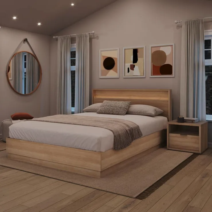 Nexera Queen Bedroom Set with Lighting (60") - 3 pcs - Brown Oak Sale