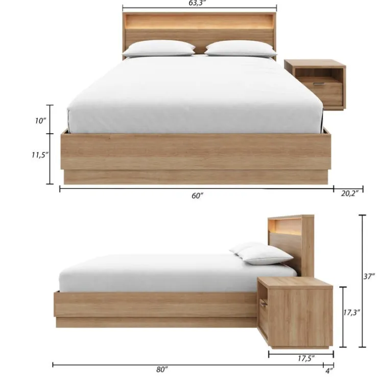 Nexera Queen Bedroom Set with Lighting (60") - 3 pcs - Brown Oak Sale
