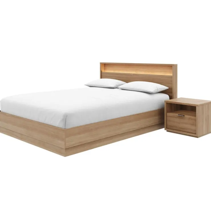 Nexera Queen Bedroom Set with Lighting (60") - 3 pcs - Brown Oak Sale