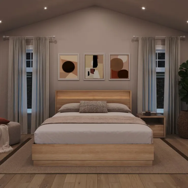 Nexera Queen Bedroom Set with Lighting (60") - 3 pcs - Brown Oak Sale