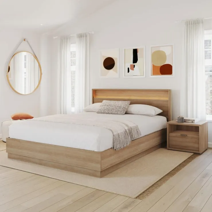 Nexera Queen Bedroom Set with Lighting (60") - 3 pcs - Brown Oak Sale