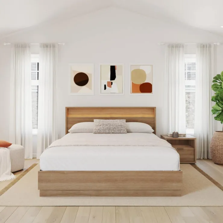 Nexera Queen Bedroom Set with Lighting (60") - 3 pcs - Brown Oak Sale