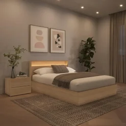 Nexera Queen Bedroom Set with Lighting (60") - 4 pcs - Natural Blonde Oak Best