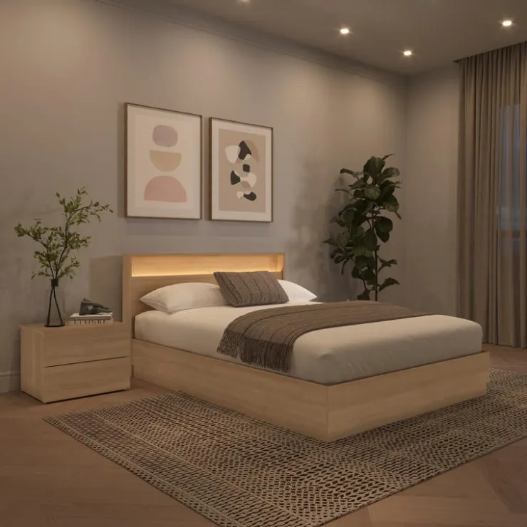 Nexera Queen Bedroom Set with Lighting (60") - 4 pcs - Natural Blonde Oak Best