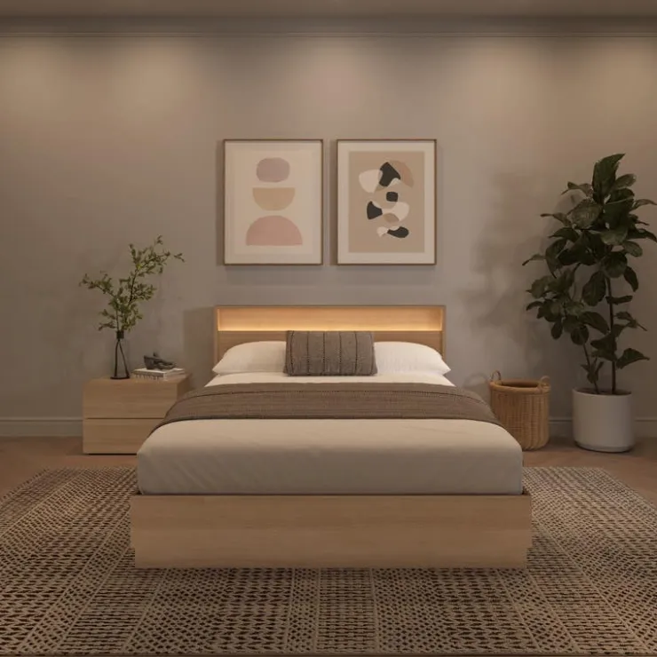 Nexera Queen Bedroom Set with Lighting (60") - 4 pcs - Natural Blonde Oak Best