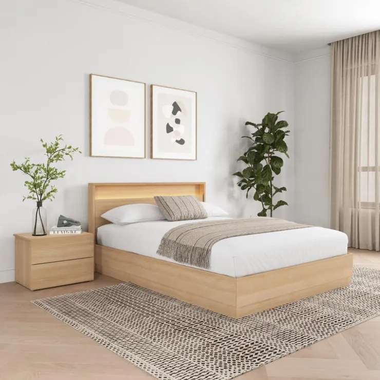 Nexera Queen Bedroom Set with Lighting (60") - 4 pcs - Natural Blonde Oak Best