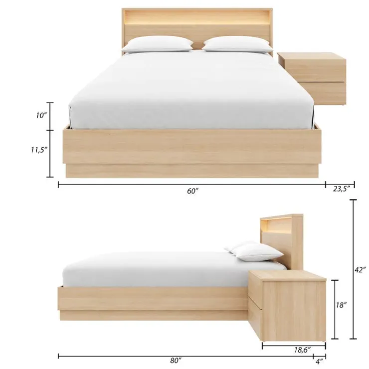 Nexera Queen Bedroom Set with Lighting (60") - 4 pcs - Natural Blonde Oak Best