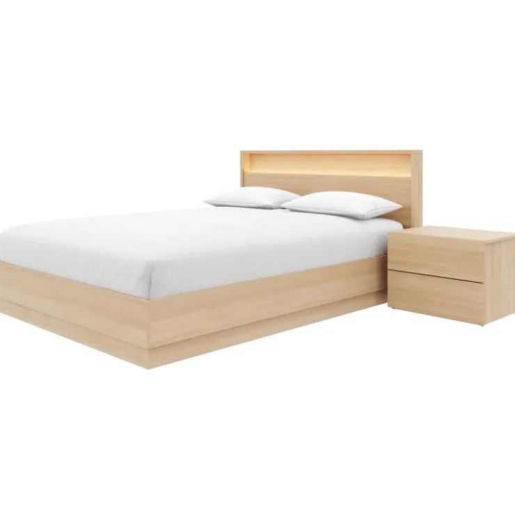 Nexera Queen Bedroom Set with Lighting (60") - 4 pcs - Natural Blonde Oak Best