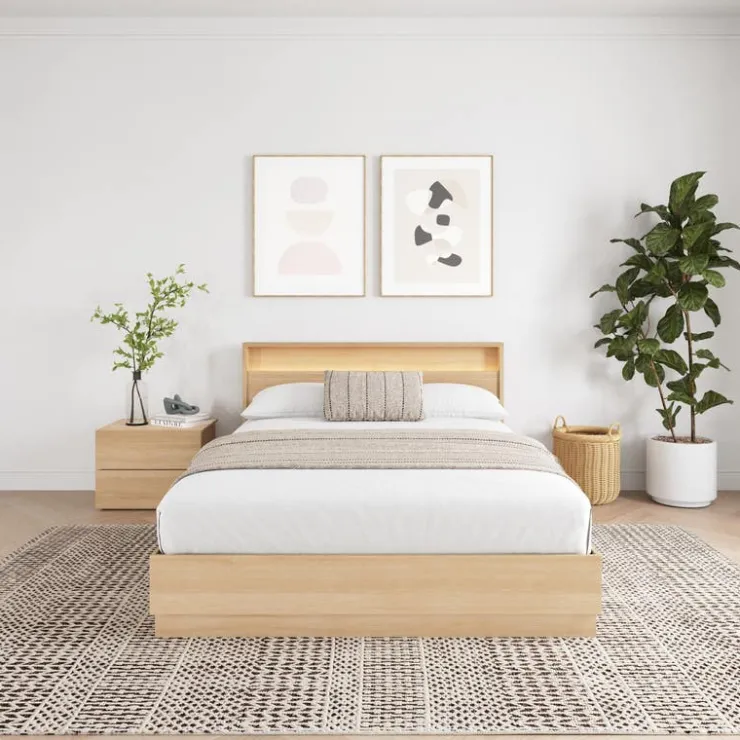 Nexera Queen Bedroom Set with Lighting (60") - 4 pcs - Natural Blonde Oak Best