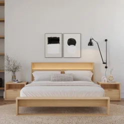 Nexera Queen Bedroom Set with Lighting (60") - 4 pcs - Natural Blonde Oak Hot