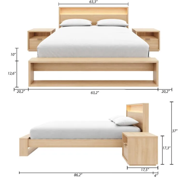 Nexera Queen Bedroom Set with Lighting (60") - 4 pcs - Natural Blonde Oak Hot