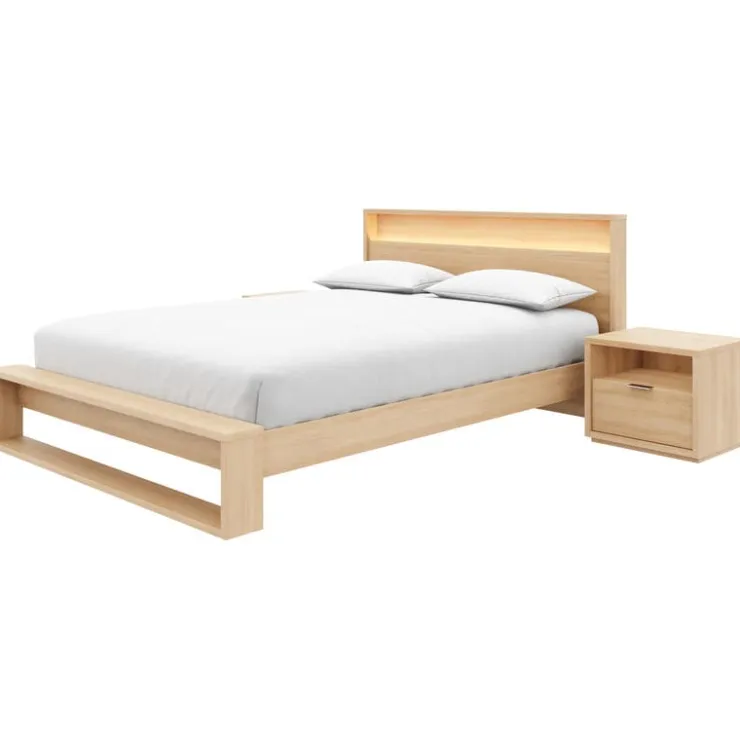 Nexera Queen Bedroom Set with Lighting (60") - 4 pcs - Natural Blonde Oak Hot