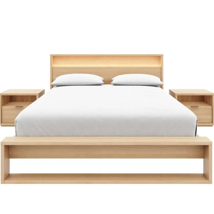 Nexera Queen Bedroom Set with Lighting (60") - 4 pcs - Natural Blonde Oak Hot