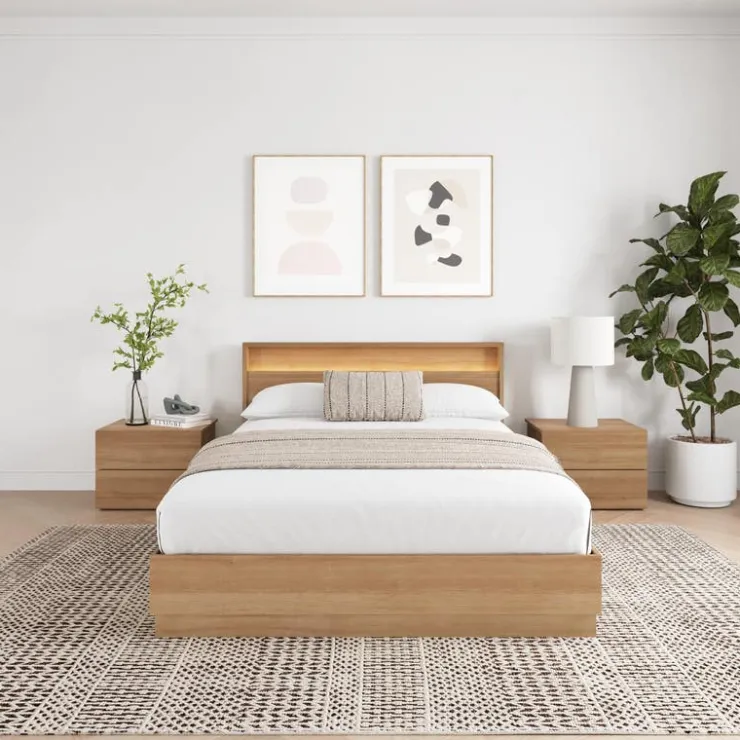 Nexera Queen Bedroom Set with Lighting (60") - 4 pcs - Brown Oak Hot