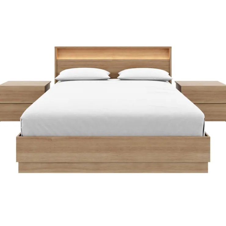 Nexera Queen Bedroom Set with Lighting (60") - 4 pcs - Brown Oak Hot